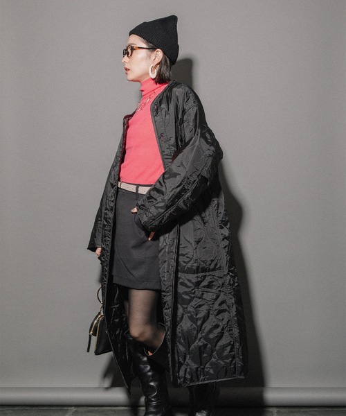 miniyu(ミニュウ)の「リップストップ ライナーキルトLコート(その他アウター・レディース・カーキ/ベージュ/ブラック・MEDIUM)」の7枚目の写真