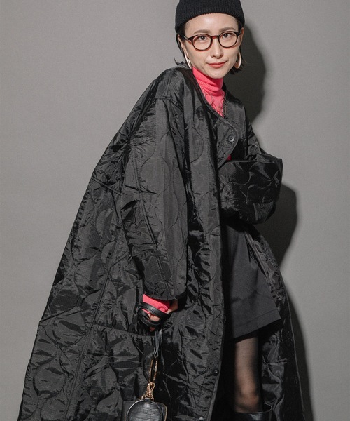 miniyu(ミニュウ)の「リップストップ ライナーキルトLコート(その他アウター・レディース・カーキ/ベージュ/ブラック・MEDIUM)」の8枚目の写真