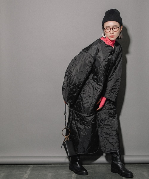 miniyu(ミニュウ)の「リップストップ ライナーキルトLコート(その他アウター・レディース・カーキ/ベージュ/ブラック・MEDIUM)」の9枚目の写真