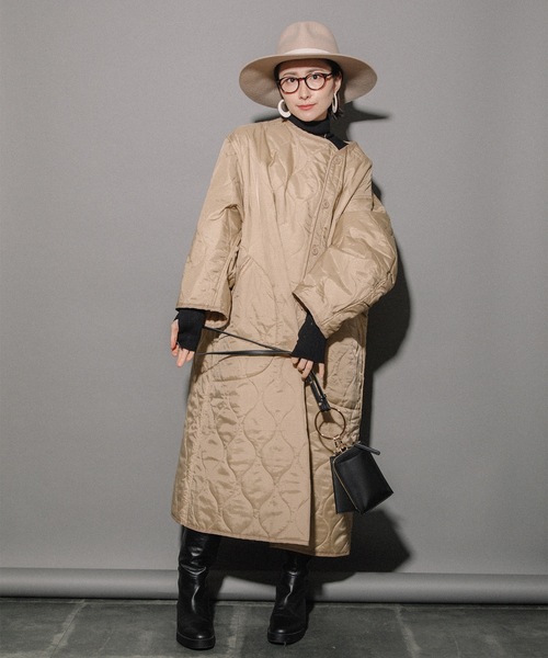 miniyu(ミニュウ)の「リップストップ ライナーキルトLコート(その他アウター・レディース・カーキ/ベージュ/ブラック・MEDIUM)」の12枚目の写真