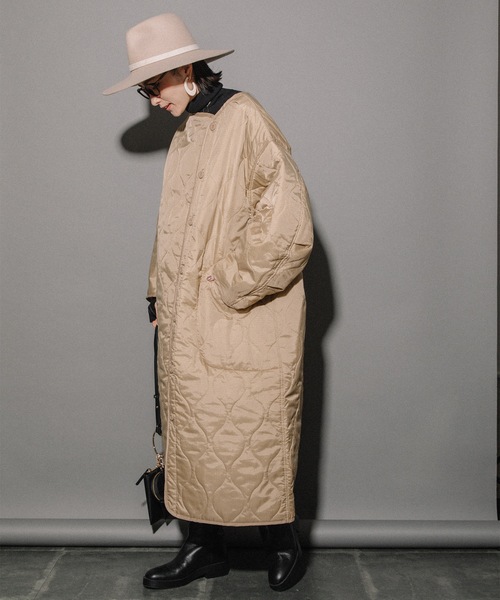 miniyu(ミニュウ)の「リップストップ ライナーキルトLコート(その他アウター・レディース・カーキ/ベージュ/ブラック・MEDIUM)」の13枚目の写真