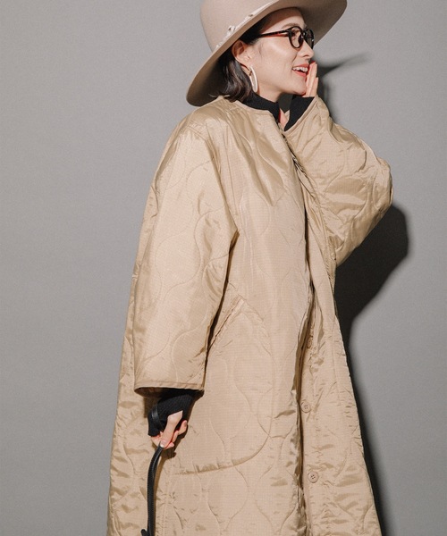 miniyu(ミニュウ)の「リップストップ ライナーキルトLコート(その他アウター・レディース・カーキ/ベージュ/ブラック・MEDIUM)」の14枚目の写真