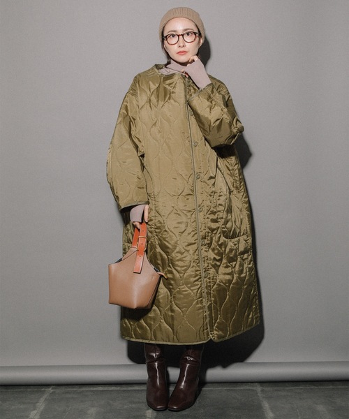 miniyu(ミニュウ)の「リップストップ ライナーキルトLコート(その他アウター・レディース・カーキ/ベージュ/ブラック・MEDIUM)」の16枚目の写真