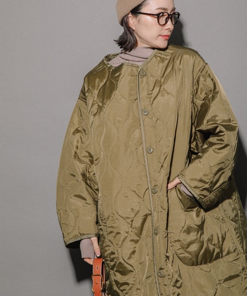 miniyu(ミニュウ)の「リップストップ ライナーキルトLコート(その他アウター・レディース・カーキ/ベージュ/ブラック・MEDIUM)」の17枚目の写真