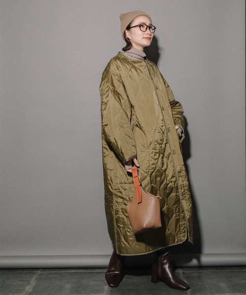 miniyu(ミニュウ)の「リップストップ ライナーキルトLコート(その他アウター・レディース・カーキ/ベージュ/ブラック・MEDIUM)」の4枚目の写真