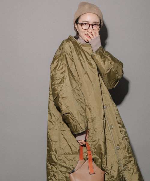 miniyu(ミニュウ)の「リップストップ ライナーキルトLコート(その他アウター・レディース・カーキ/ベージュ/ブラック・MEDIUM)」の5枚目の写真