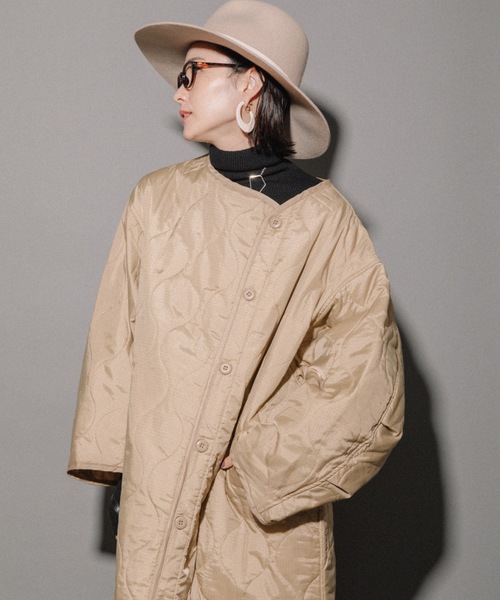 miniyu(ミニュウ)の「リップストップ ライナーキルトLコート(その他アウター・レディース・カーキ/ベージュ/ブラック・MEDIUM)」の18枚目の写真