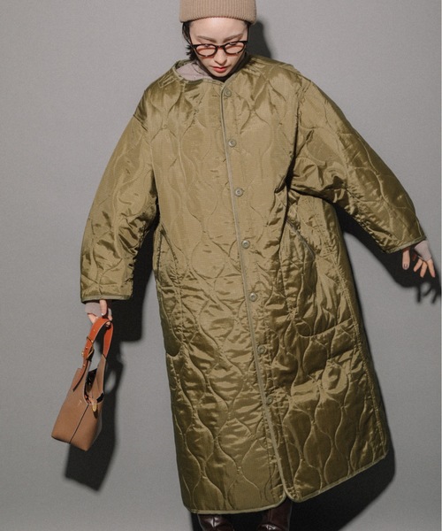 miniyu(ミニュウ)の「リップストップ ライナーキルトLコート(その他アウター・レディース・カーキ/ベージュ/ブラック・MEDIUM)」の20枚目の写真