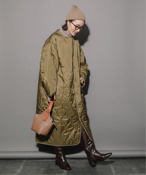 miniyu(ミニュウ)の「リップストップ ライナーキルトLコート(その他アウター・レディース・カーキ/ベージュ/ブラック・MEDIUM)」の21枚目の写真