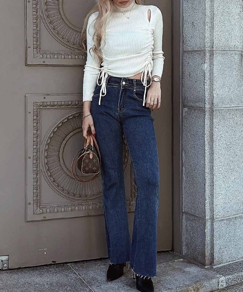 esutoreja（エストレジャ）の「リブサイドタイアップトップス（ニット/セーター・レディース・アイボリー/ブラック/グレー・FREE）」の9枚目の写真