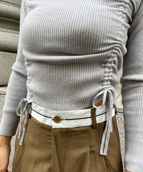 esutoreja（エストレジャ）の「リブサイドタイアップトップス（ニット/セーター・レディース・アイボリー/ブラック/グレー・FREE）」の13枚目の写真