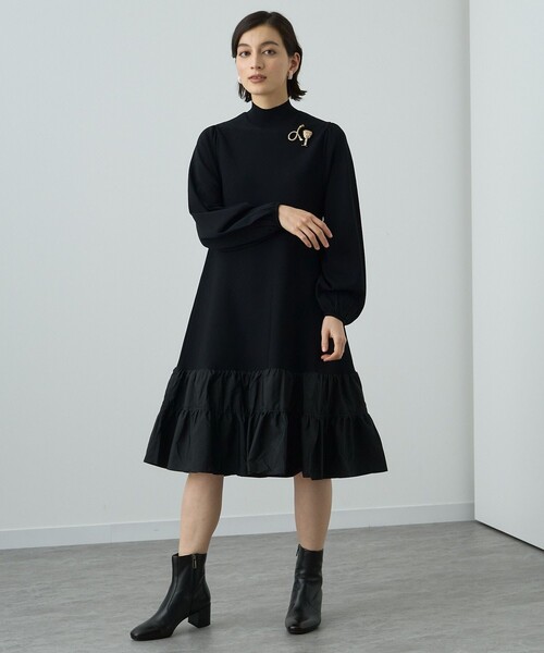 ANAYI（アナイ）の「ニットタフタティアードワンピース（ワンピース