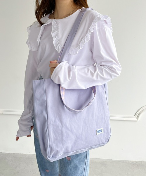 Loueme(ルエム)の「【23/SS 春夏新作】リバーシブル2WAYギンガムチェックトート(トートバッグ・レディース・ライトブルー/ラベンダー/グリーン・FREE)」の8枚目の写真