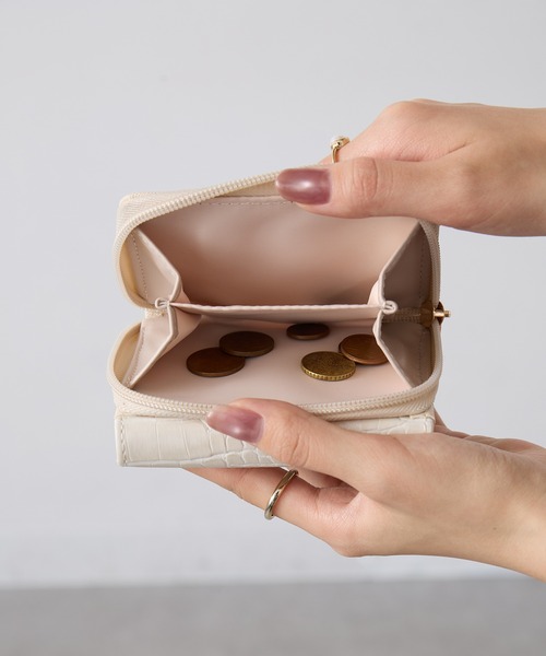 セール】【SETUP7】クロコ型押しフェイクレザー三つ折りミニウォレット