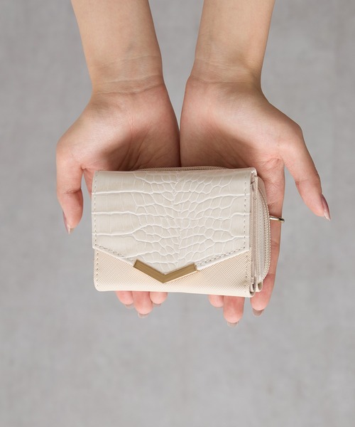 セール】【SETUP7】クロコ型押しフェイクレザー三つ折りミニウォレット