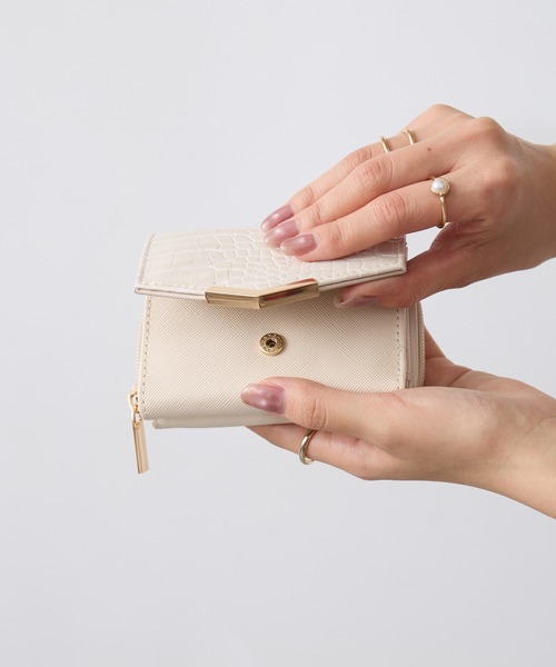 セール】【SETUP7】クロコ型押しフェイクレザー三つ折りミニウォレット