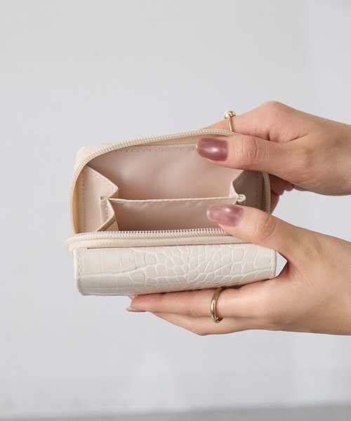 セール】【SETUP7】クロコ型押しフェイクレザー三つ折りミニウォレット