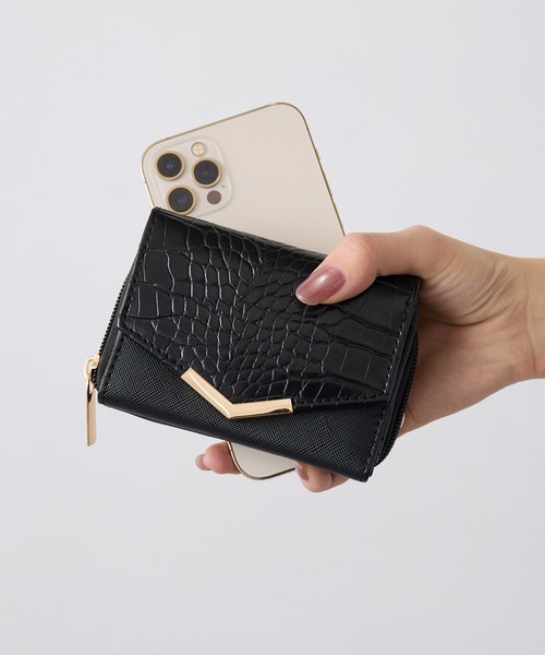 セール】【SETUP7】クロコ型押しフェイクレザー三つ折りミニウォレット
