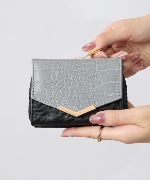 セール】【SETUP7】クロコ型押しフェイクレザー三つ折りミニウォレット セール】【SETUP7】クロコ型押しフェイクレザー三つ折りミニウォレット