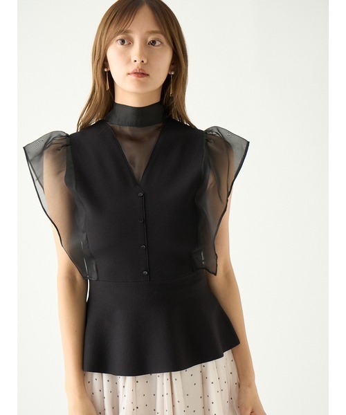 SNIDEL（スナイデル）の「Sustainableシアーボウタイペプラムニットプルオーバー（ニット/セーター・レディース・ベージュ系その他/アイボリー/ブラック・FREE）」の9枚目の写真