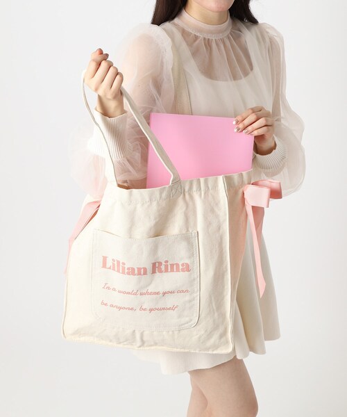 Ober Tashe（オーバータッシェ）の「【新生活・新学期】推し活にもぴったり！リリアンリーナサイドリボントートバッグ（トートバッグ・レディース・ブラック/ブルー/ピンク系/ベージュ/ブラック系8/パープル系・FREE）」の6枚目の写真