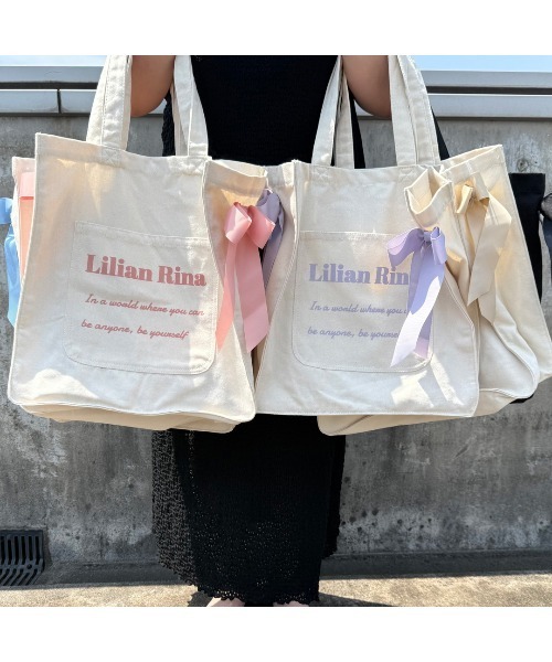 Ober Tashe（オーバータッシェ）の「【新生活・新学期】推し活にもぴったり！リリアンリーナサイドリボントートバッグ（トートバッグ・レディース・ブラック/ブルー/ピンク系/ベージュ/ブラック系8/パープル系・FREE）」の8枚目の写真