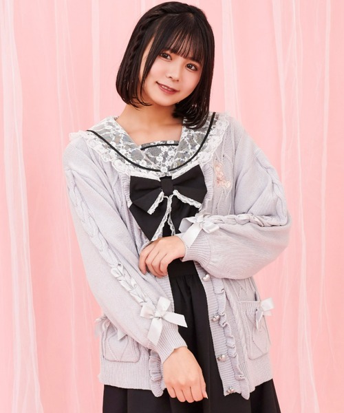 Secret Honey(シークレットハニー)の「うさぎ刺繍ケーブルビッグカーディガン(カーディガン/ボレロ・レディース・グレー/オフホワイト/ピンク/ホワイト系その他・FREE)」の3枚目の写真