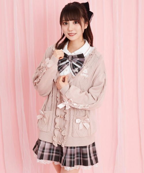 Secret Honey(シークレットハニー)の「うさぎ刺繍ケーブルビッグカーディガン(カーディガン/ボレロ・レディース・グレー/オフホワイト/ピンク/ホワイト系その他・FREE)」の4枚目の写真