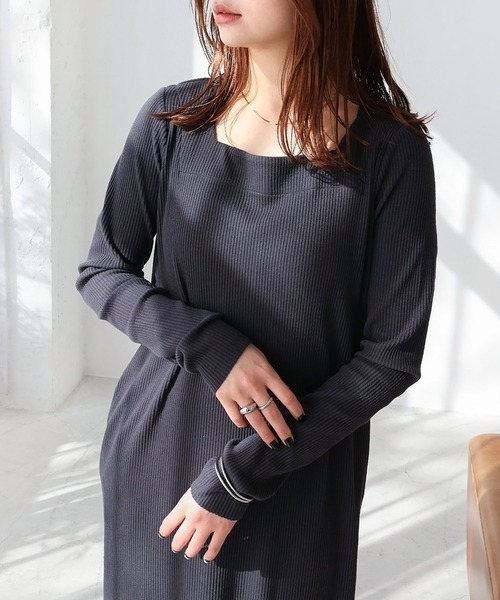 セール】セルフカットリブ前後2wayサムホール長袖ワンピース