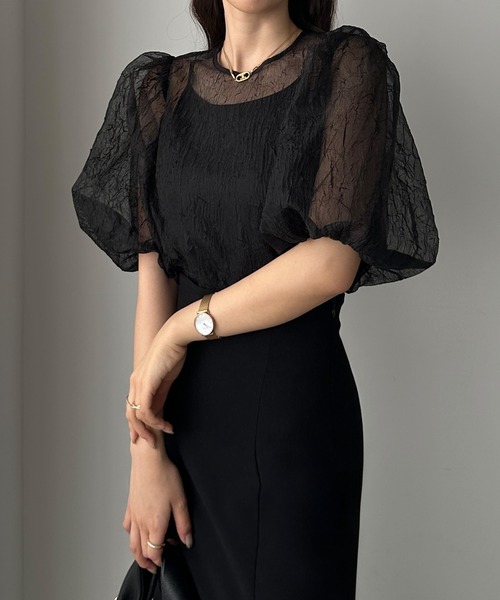 Louere（ルエレ）の「ボリュームパフスリーブシアーブラウス（シャツ