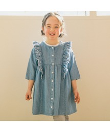 SLAPSLIP/【お揃い】コットンフリル刺繍7分袖デニムワンピース(80~130cm)