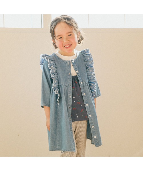 SLAP SLIP(スラップスリップ)の「SLAPSLIP/【お揃い】コットンフリル刺繍7分袖デニムワンピース(80~130cm)(ワンピース・キッズ・ブルー/ネイビー・130/110/120/80/90/100)」の21枚目の写真