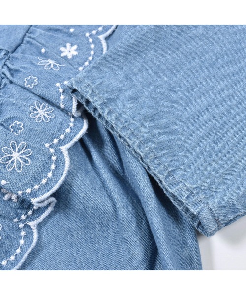 SLAP SLIP(スラップスリップ)の「SLAPSLIP/【お揃い】コットンフリル刺繍7分袖デニムワンピース(80~130cm)(ワンピース・キッズ・ブルー/ネイビー・130/110/120/80/90/100)」の11枚目の写真