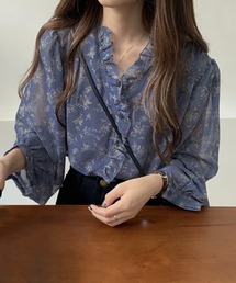 シースルー花柄ブラウス