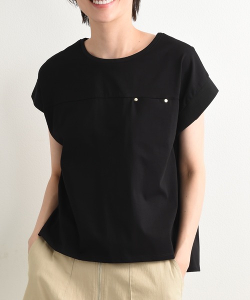 INTERPLANET(インタープラネット)の「【速乾】ドライコットンリブスリーブプルオーバー(Tシャツ/カットソー・レディース・ホワイト/ブラック/グレー・FREE)」の1枚目の写真