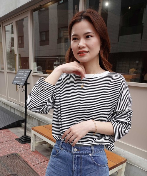 CORNERS(コーナーズ)の「シアーボーダープルオーバー(Tシャツ/カットソー・レディース・ブラック/ライトグリーン/サックスブルー・M)」の14枚目の写真