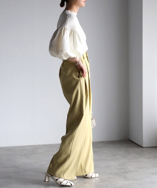 Bonjour Sagan（ボンジュールサガン）の「異素材パフスリーブニットトップス（Tシャツ/カットソー・レディース・ブラック/ホワイト/ブラック×ホワイト・FREE）」の15枚目の写真