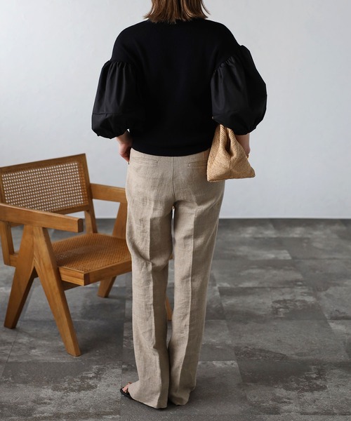 Bonjour Sagan（ボンジュールサガン）の「異素材パフスリーブニットトップス（Tシャツ/カットソー・レディース・ブラック/ホワイト/ブラック×ホワイト・FREE）」の21枚目の写真