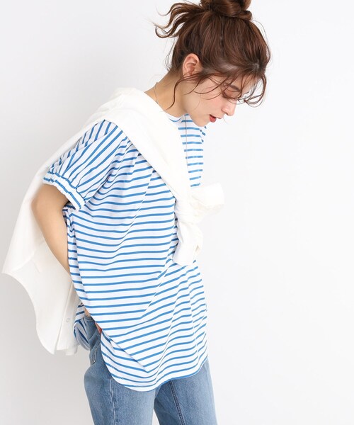 DRESKIP(ドレスキップ)の「◆【接触冷感】ヒップも二の腕もカバー 袖口ギャザードルマンTシャツ(Tシャツ/カットソー・レディース・ピンク系/オリーブ/ブラック系2/オフホワイト/ブラック/ブルー系7・00)」の5枚目の写真