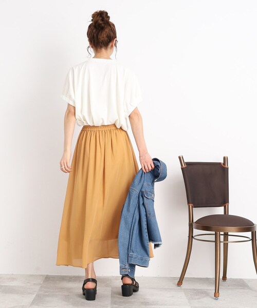 DRESKIP(ドレスキップ)の「◆【接触冷感】ヒップも二の腕もカバー 袖口ギャザードルマンTシャツ(Tシャツ/カットソー・レディース・ピンク系/オリーブ/ブラック系2/オフホワイト/ブラック/ブルー系7・00)」の10枚目の写真