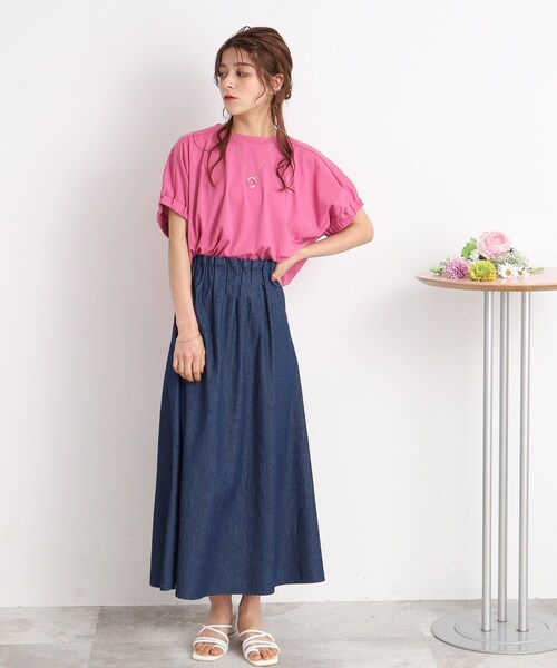 DRESKIP(ドレスキップ)の「◆【接触冷感】ヒップも二の腕もカバー 袖口ギャザードルマンTシャツ(Tシャツ/カットソー・レディース・ピンク系/オリーブ/ブラック系2/オフホワイト/ブラック/ブルー系7・00)」の14枚目の写真