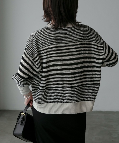 Anss.me（アンスミー）の「【Anss.me】ランダムボーダーパールボタンニットカーディガン（カーディガン/ボレロ・レディース・アイボリー/ブラック/グリーン/ブラウン/ネイビー・FREE）」の18枚目の写真