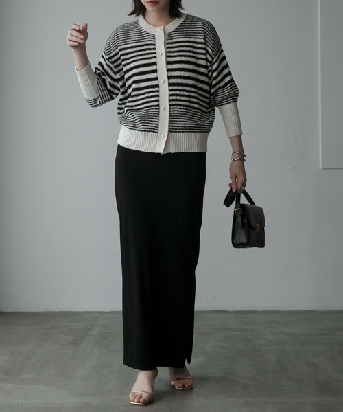 Anss.me（アンスミー）の「【Anss.me】ランダムボーダーパールボタンニットカーディガン（カーディガン/ボレロ・レディース・アイボリー/ブラック/グリーン/ブラウン/ネイビー・FREE）」の6枚目の写真