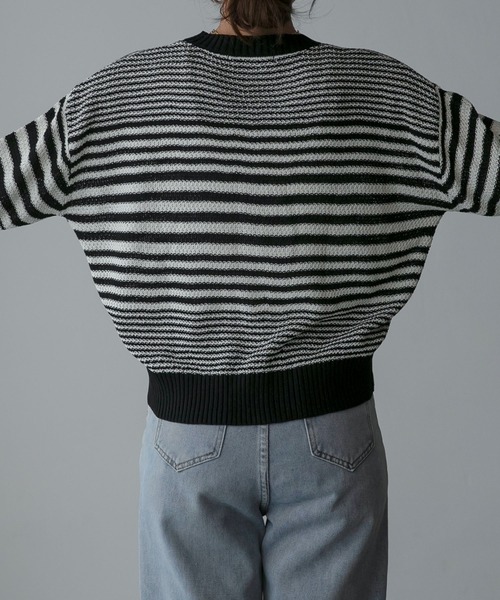 Anss.me（アンスミー）の「【Anss.me】ランダムボーダーパールボタンニットカーディガン（カーディガン/ボレロ・レディース・アイボリー/ブラック/グリーン/ブラウン/ネイビー・FREE）」の10枚目の写真