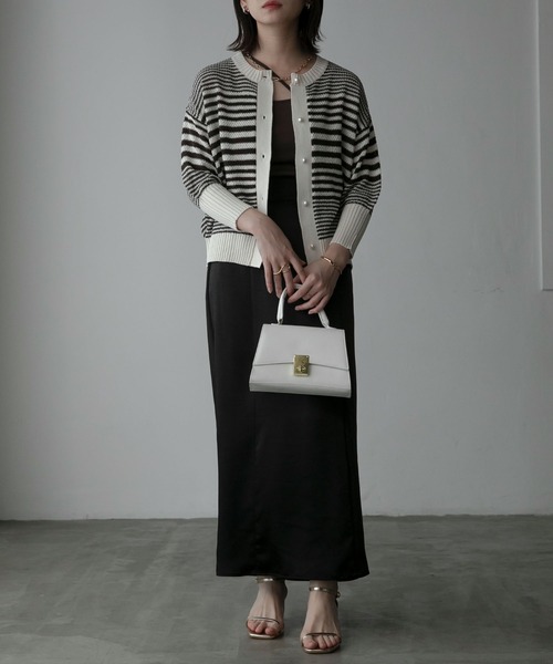 Anss.me（アンスミー）の「【Anss.me】ランダムボーダーパールボタンニットカーディガン（カーディガン/ボレロ・レディース・アイボリー/ブラック/グリーン/ブラウン/ネイビー・FREE）」の14枚目の写真