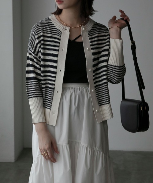 Anss.me（アンスミー）の「【Anss.me】ランダムボーダーパールボタンニットカーディガン（カーディガン/ボレロ・レディース・アイボリー/ブラック/グリーン/ブラウン/ネイビー・FREE）」の21枚目の写真