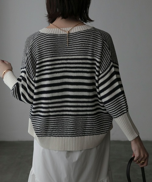 Anss.me（アンスミー）の「【Anss.me】ランダムボーダーパールボタンニットカーディガン（カーディガン/ボレロ・レディース・アイボリー/ブラック/グリーン/ブラウン/ネイビー・FREE）」の9枚目の写真