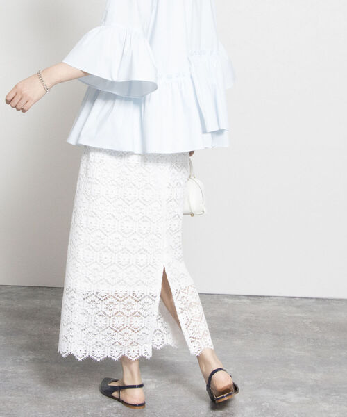 NOLLEY’S Sophi(ノーリーズソフィ)の「《手洗い可能》クロッシェタイルレースタイトスカート(スカート・レディース・ホワイト/グリーン・36/38/34)」の13枚目の写真