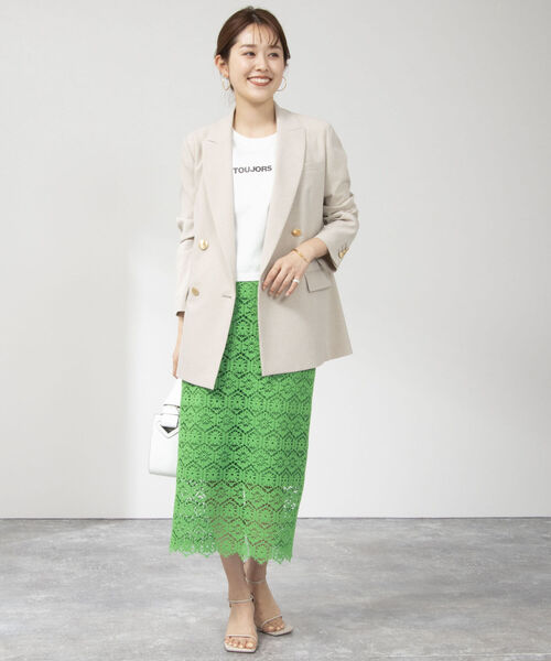 NOLLEY’S Sophi(ノーリーズソフィ)の「《手洗い可能》クロッシェタイルレースタイトスカート(スカート・レディース・ホワイト/グリーン・36/38/34)」の11枚目の写真