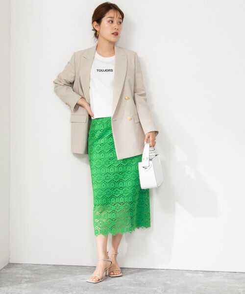 NOLLEY’S Sophi(ノーリーズソフィ)の「《手洗い可能》クロッシェタイルレースタイトスカート(スカート・レディース・ホワイト/グリーン・36/38/34)」の4枚目の写真